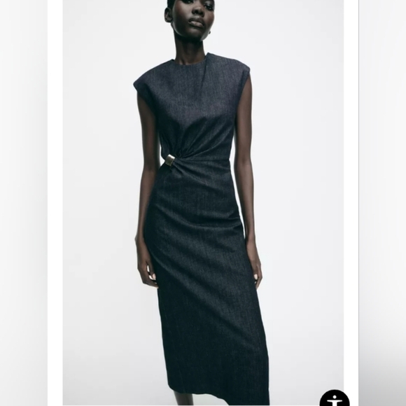 Zara Gold Applique Denim Midi Dress - Picture 2 of 10